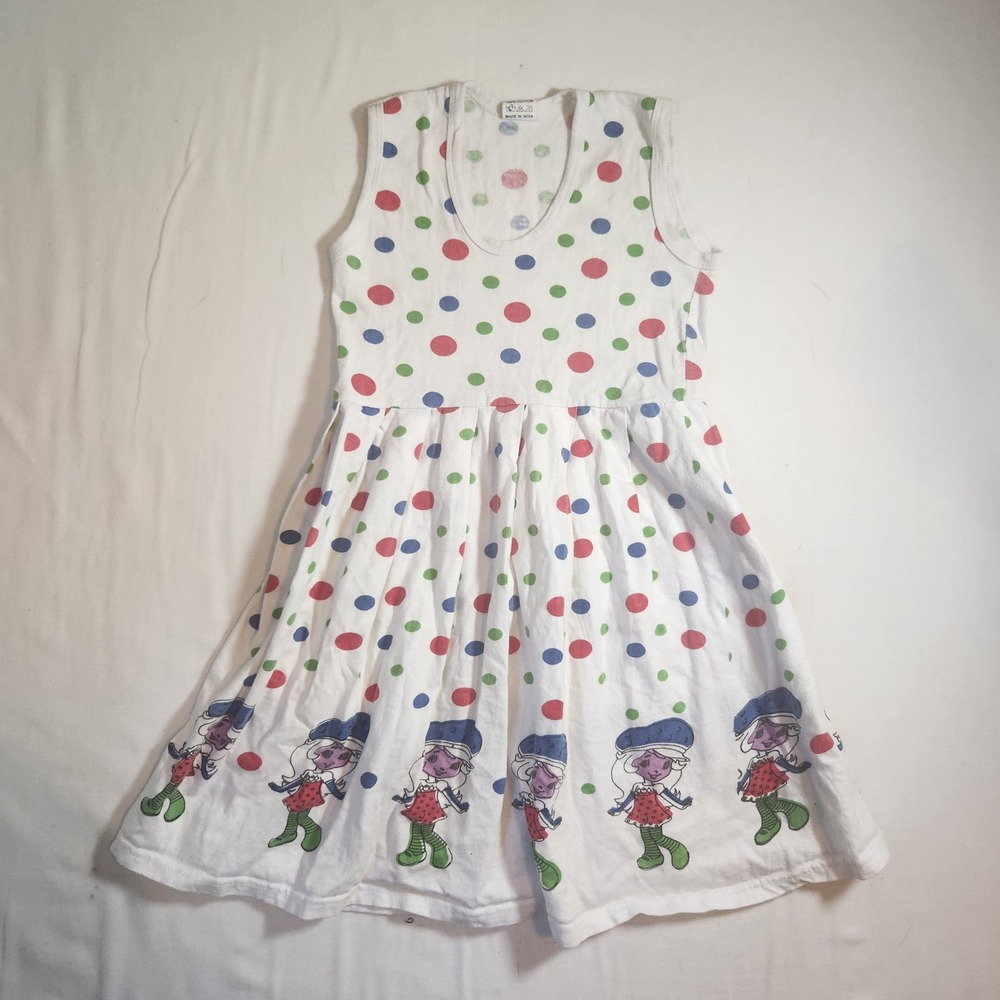 Vintage strawberry shortcake Girls White Polka Dot Character Size 4 Made India